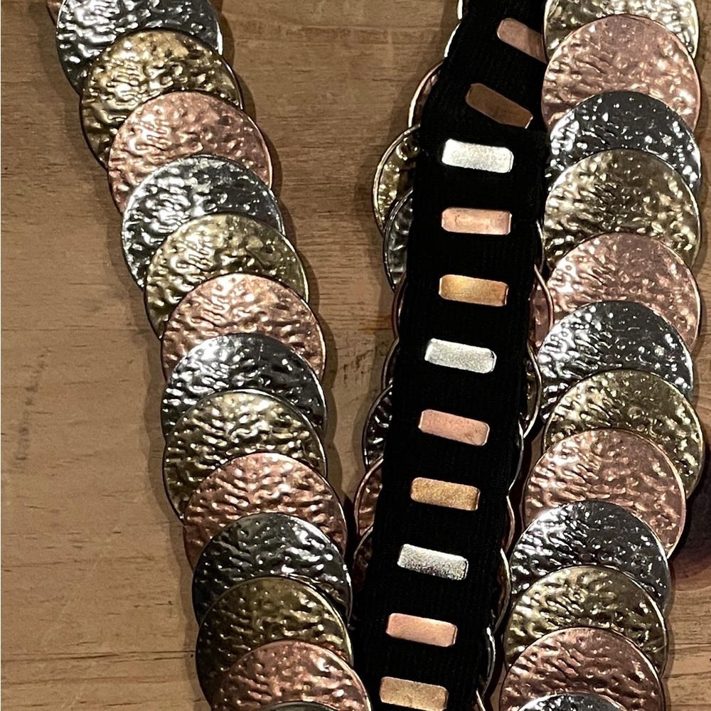 VTG Silver Bronze Gold Embossed Coin Belt Stretchy boho western southwestern OS